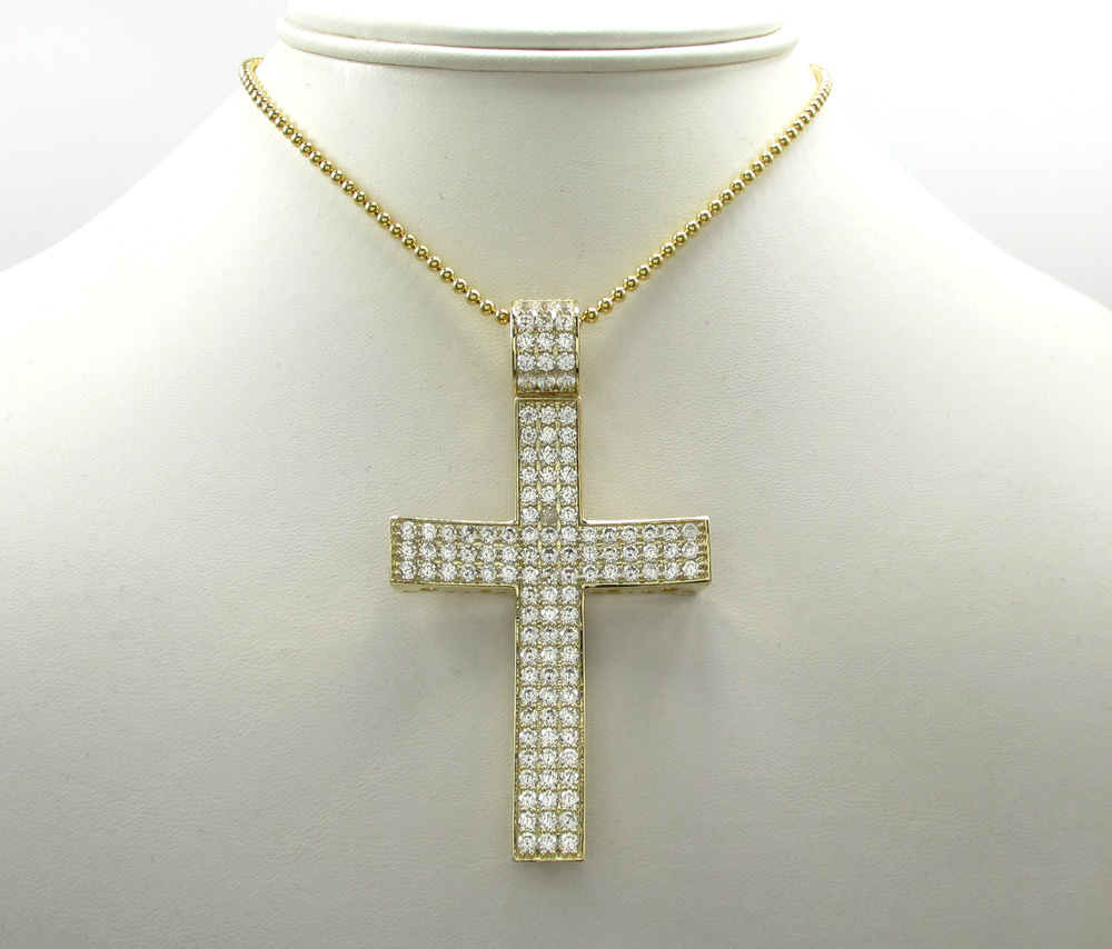 10k yellow gold small cz concave solid frame cross 2.00ct