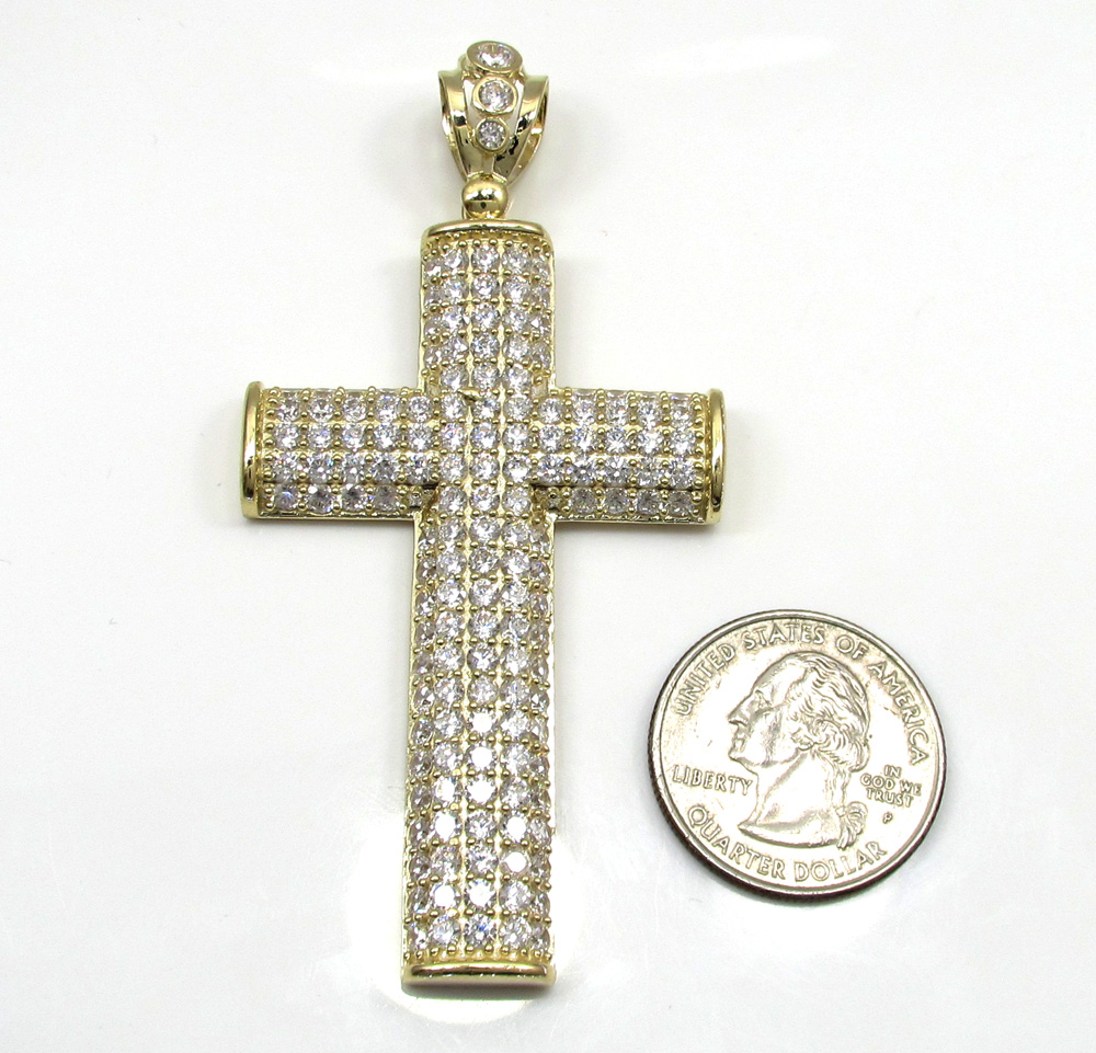 10k yellow gold large cz solid dome frame cross 4.00ct - Image 2