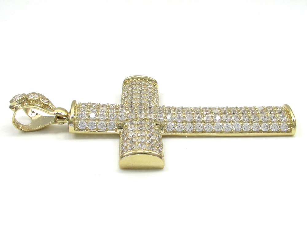 10k yellow gold large cz solid dome frame cross 4.00ct - Image 3
