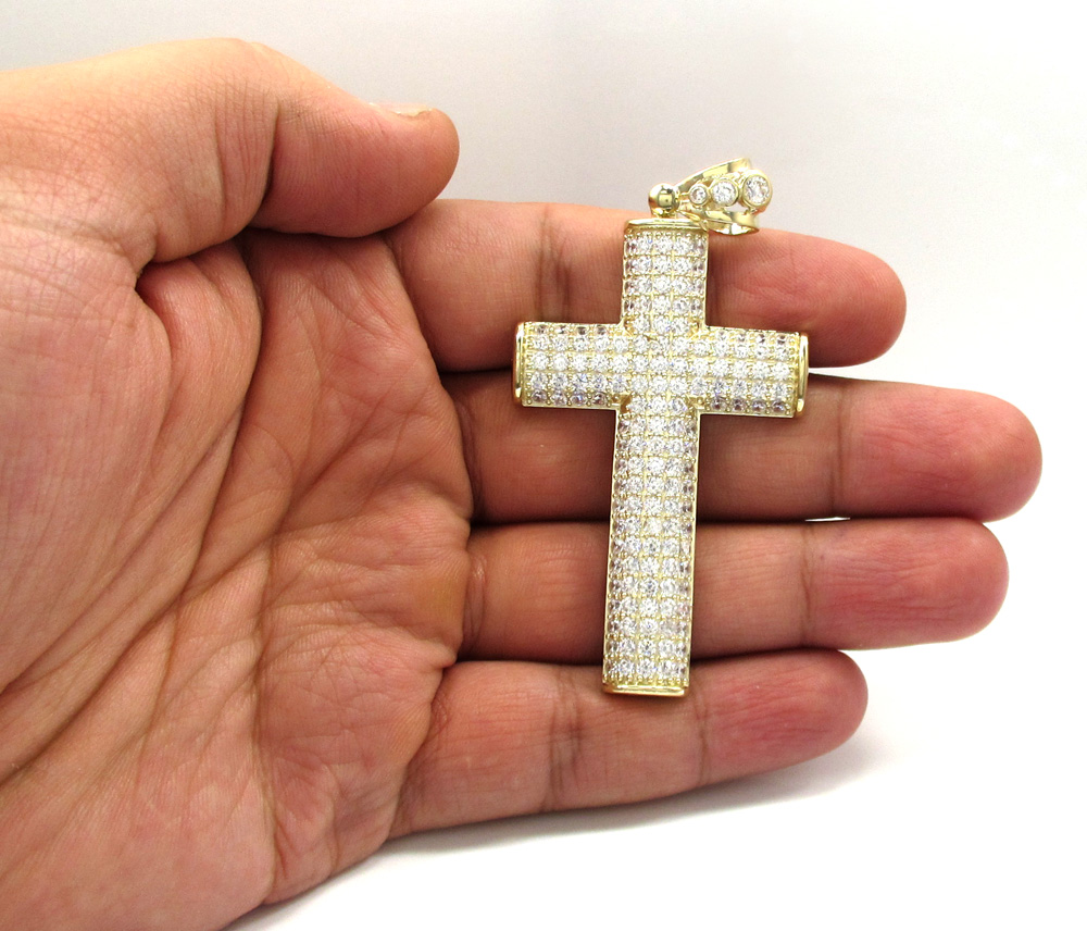 10k yellow gold large cz solid dome frame cross 4.00ct - Image 5