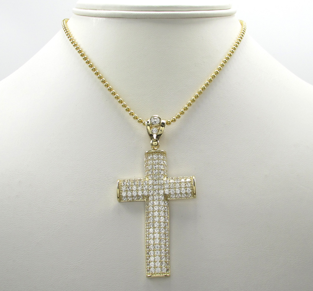 10k yellow gold large cz solid dome frame cross 4.00ct - Image 7