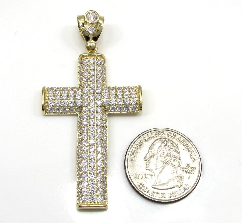 10k yellow gold medium cz solid dome frame cross 3.00ct