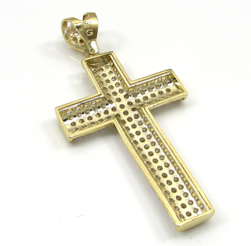 10k yellow gold medium cz solid dome frame cross 3.00ct - Image 4
