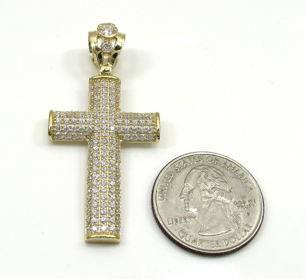 10k yellow gold small cz solid dome frame cross 2.00ct