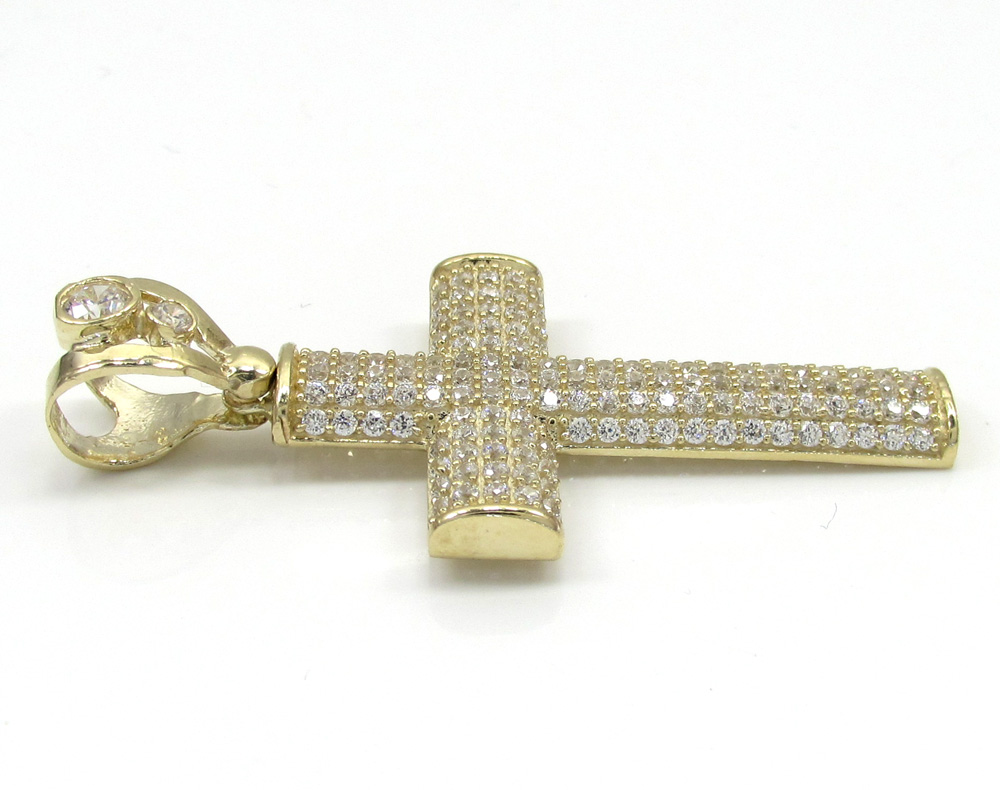 10k yellow gold small cz solid dome frame cross 2.00ct