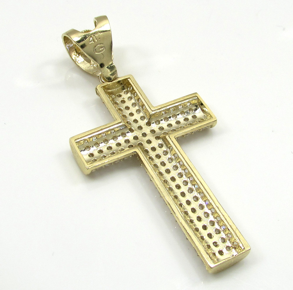 10k yellow gold small cz solid dome frame cross 2.00ct
