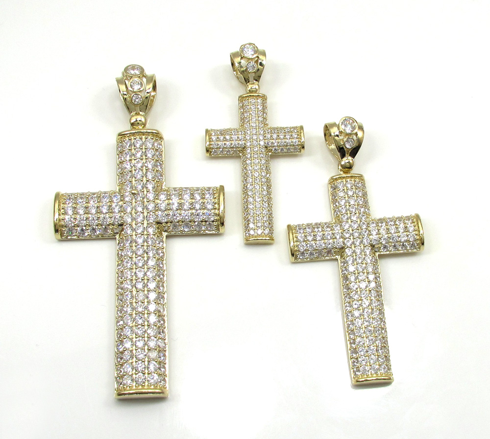 10k yellow gold small cz solid dome frame cross 2.00ct