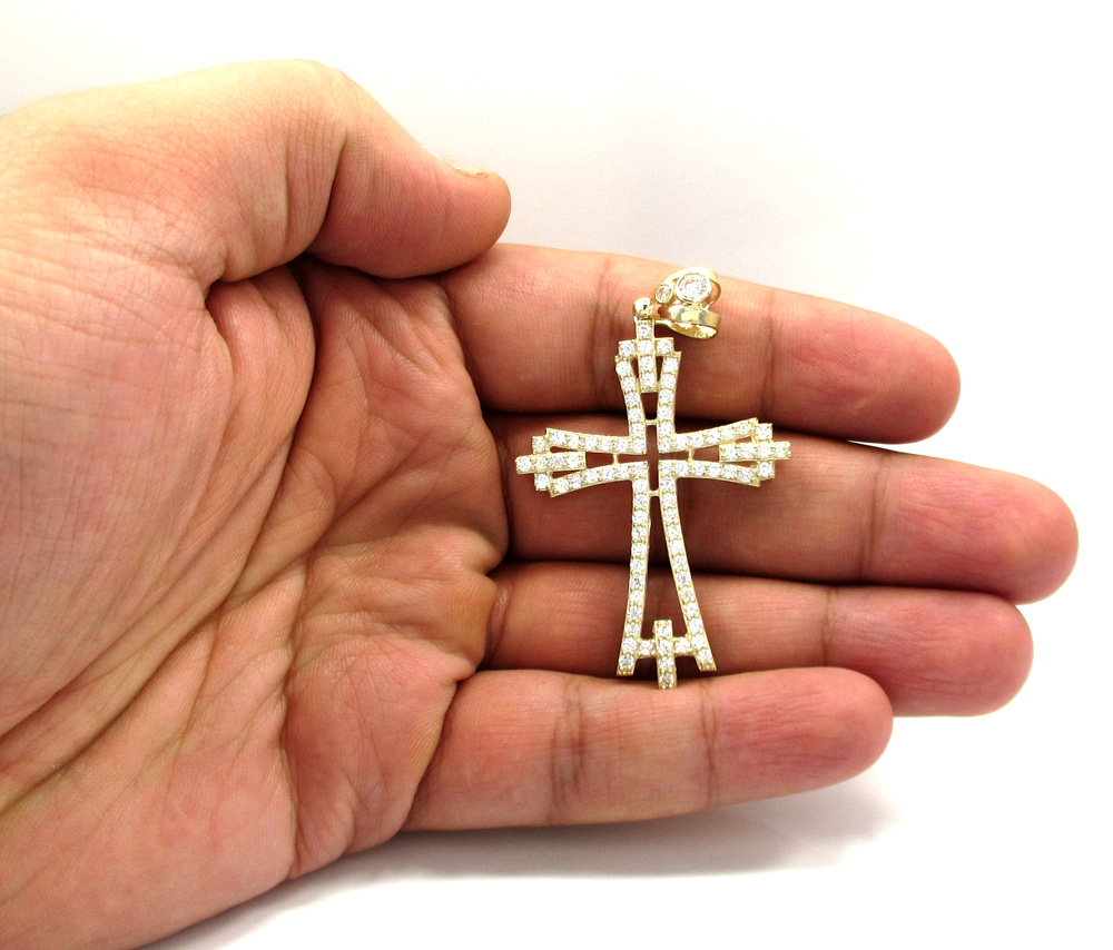 10k yellow gold medium cz fancy cross 3.00ct