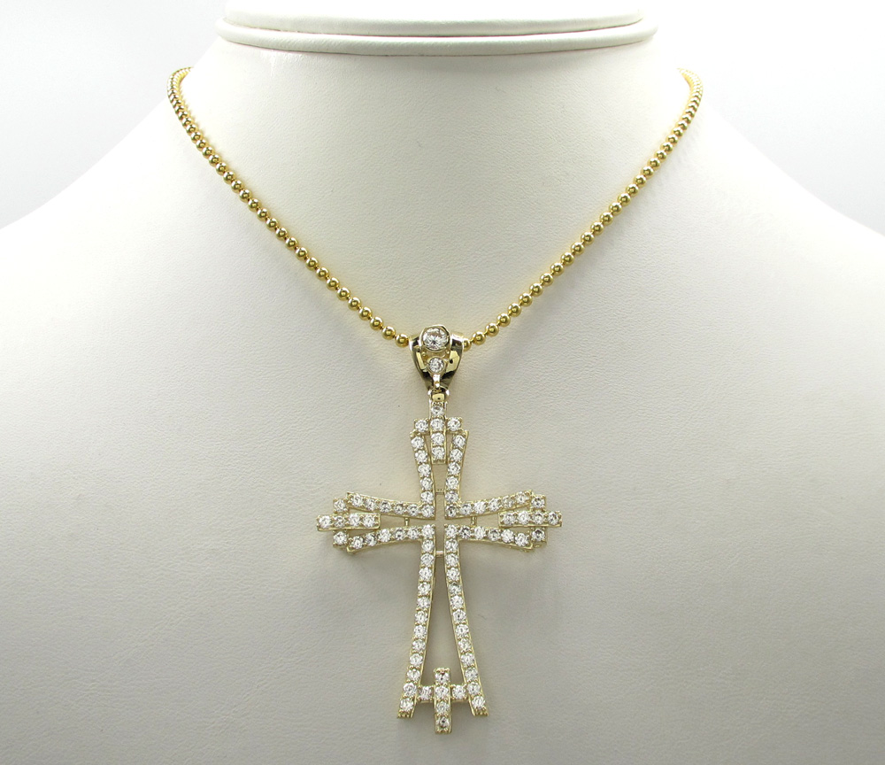 10k yellow gold medium cz fancy cross 3.00ct