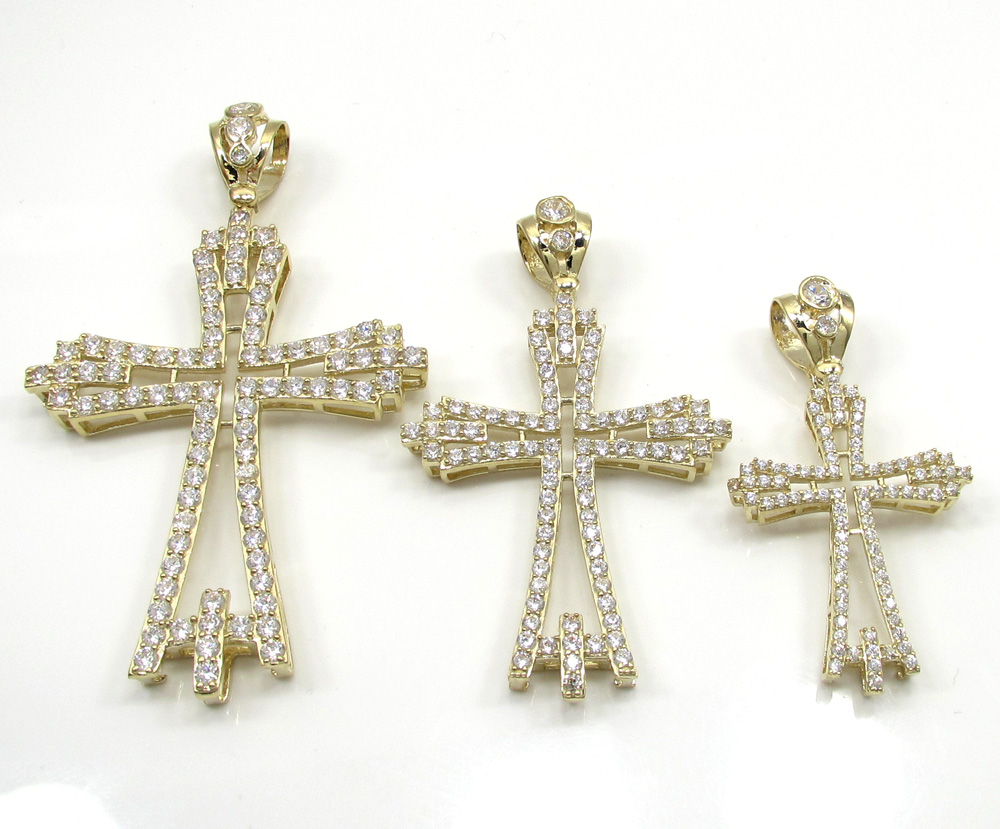 10k yellow gold medium cz fancy cross 3.00ct
