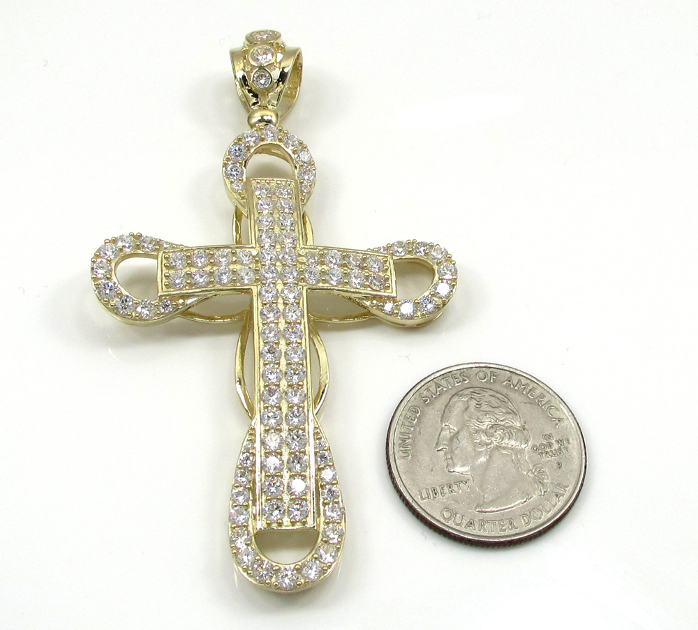 10k yellow gold large cz 3d cross 4.00ct