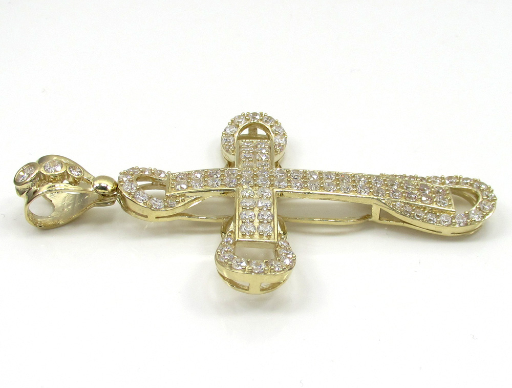 10k yellow gold large cz 3d cross 4.00ct