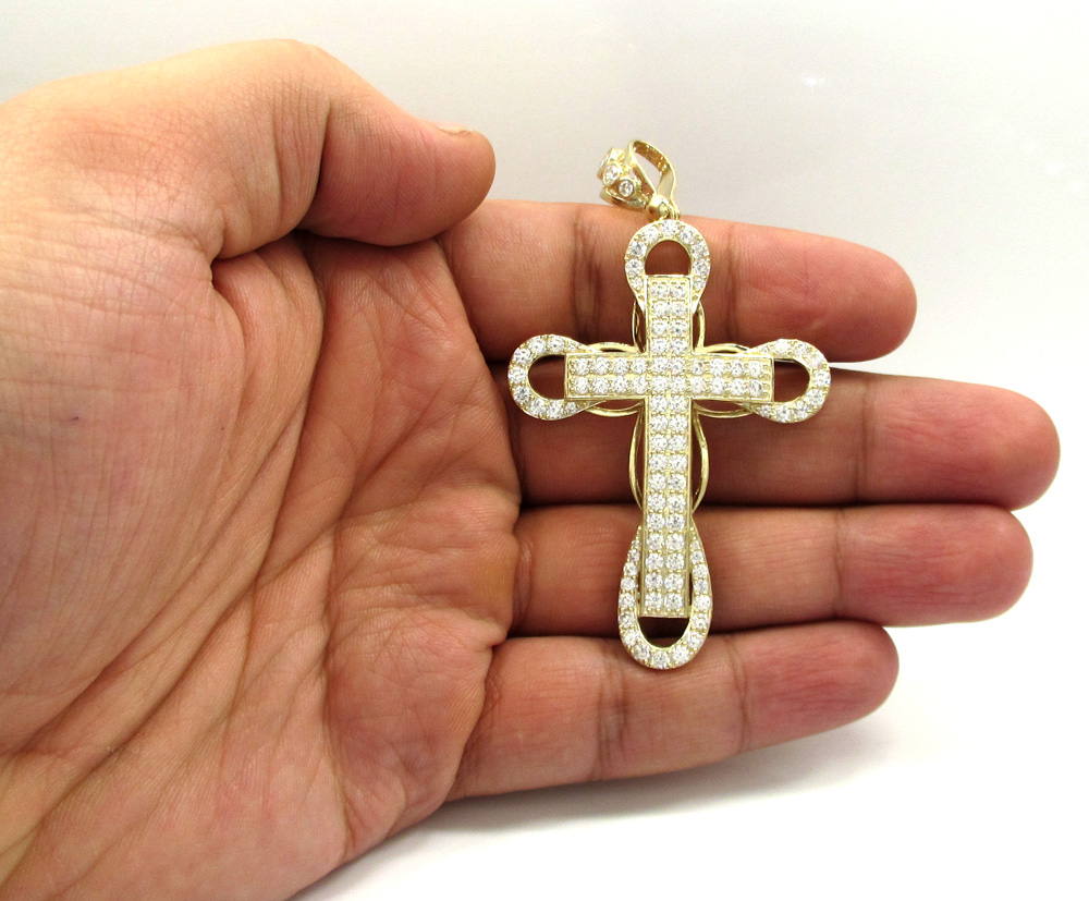 10k yellow gold large cz 3d cross 4.00ct - Image 5