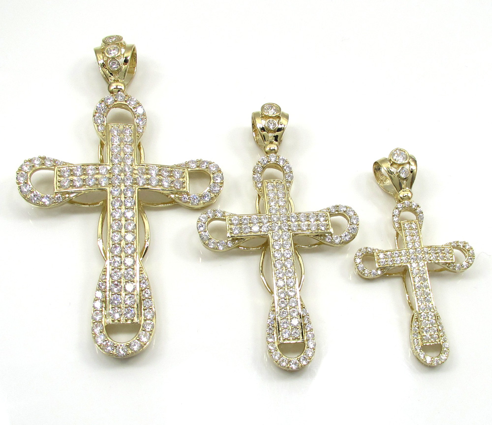 10k yellow gold large cz 3d cross 4.00ct