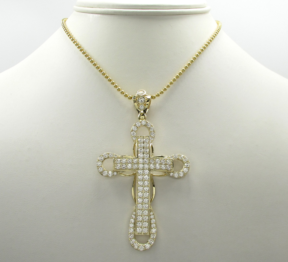 10k yellow gold large cz 3d cross 4.00ct