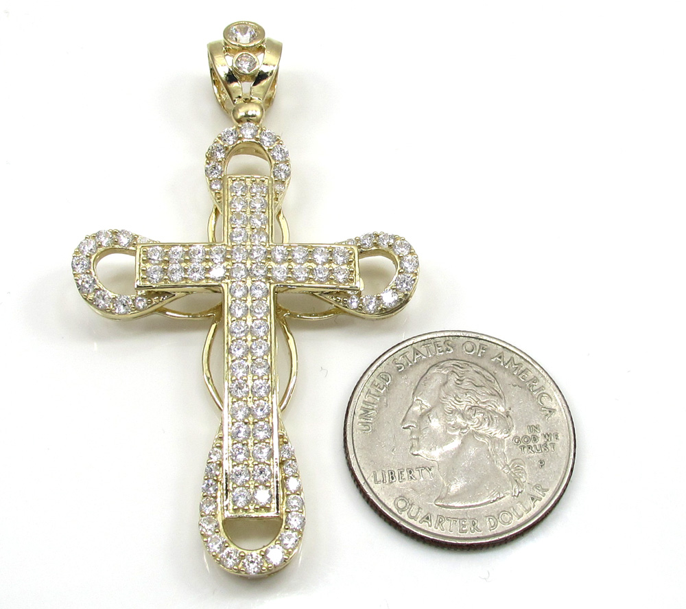 10k yellow gold medium cz 3d cross 3.00ct - Image 2