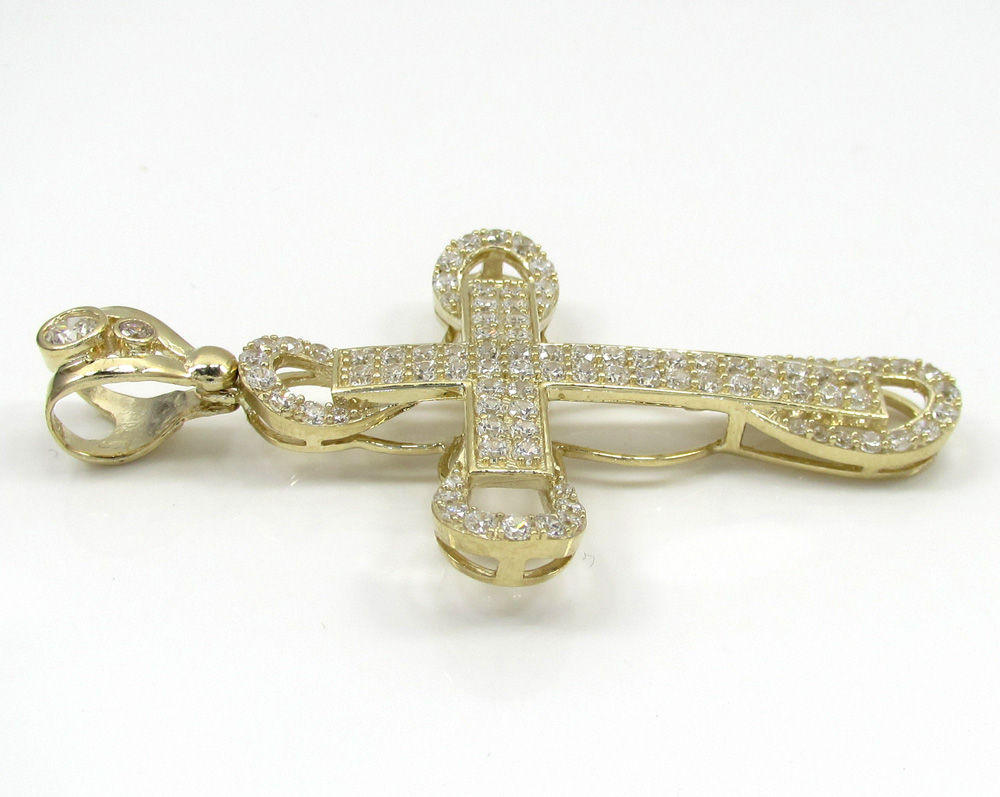 10k yellow gold medium cz 3d cross 3.00ct