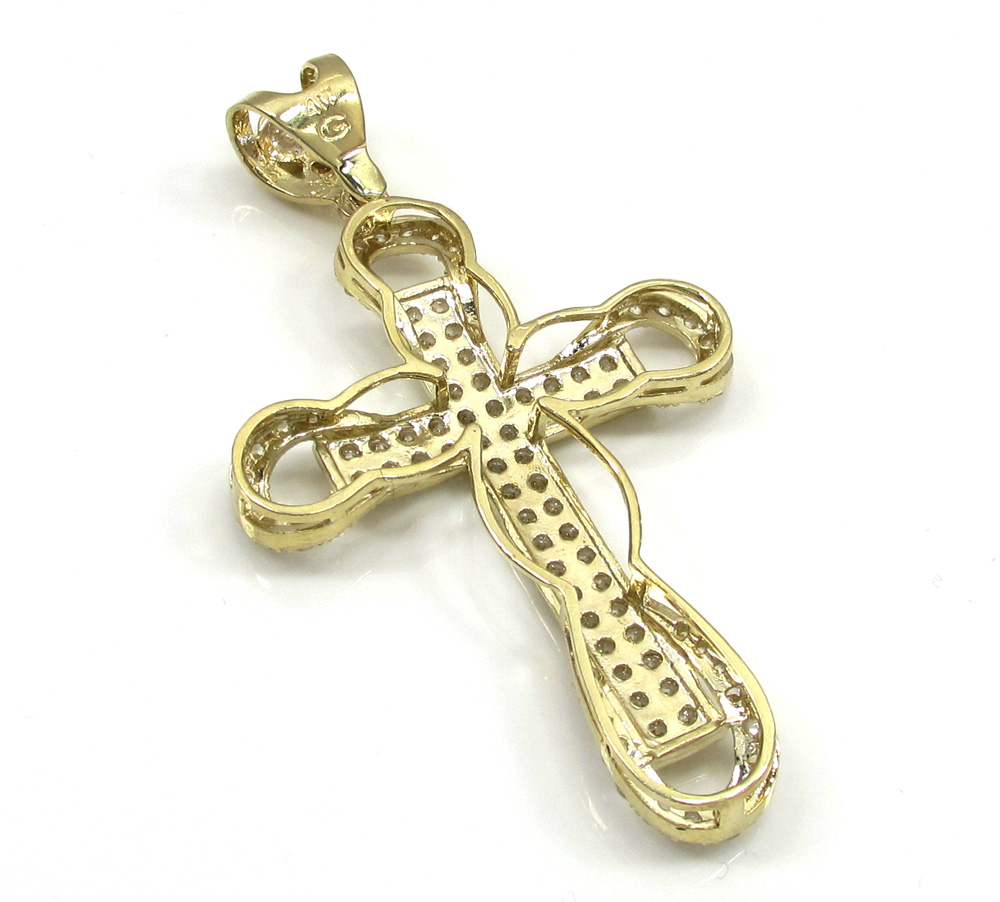 10k yellow gold medium cz 3d cross 3.00ct