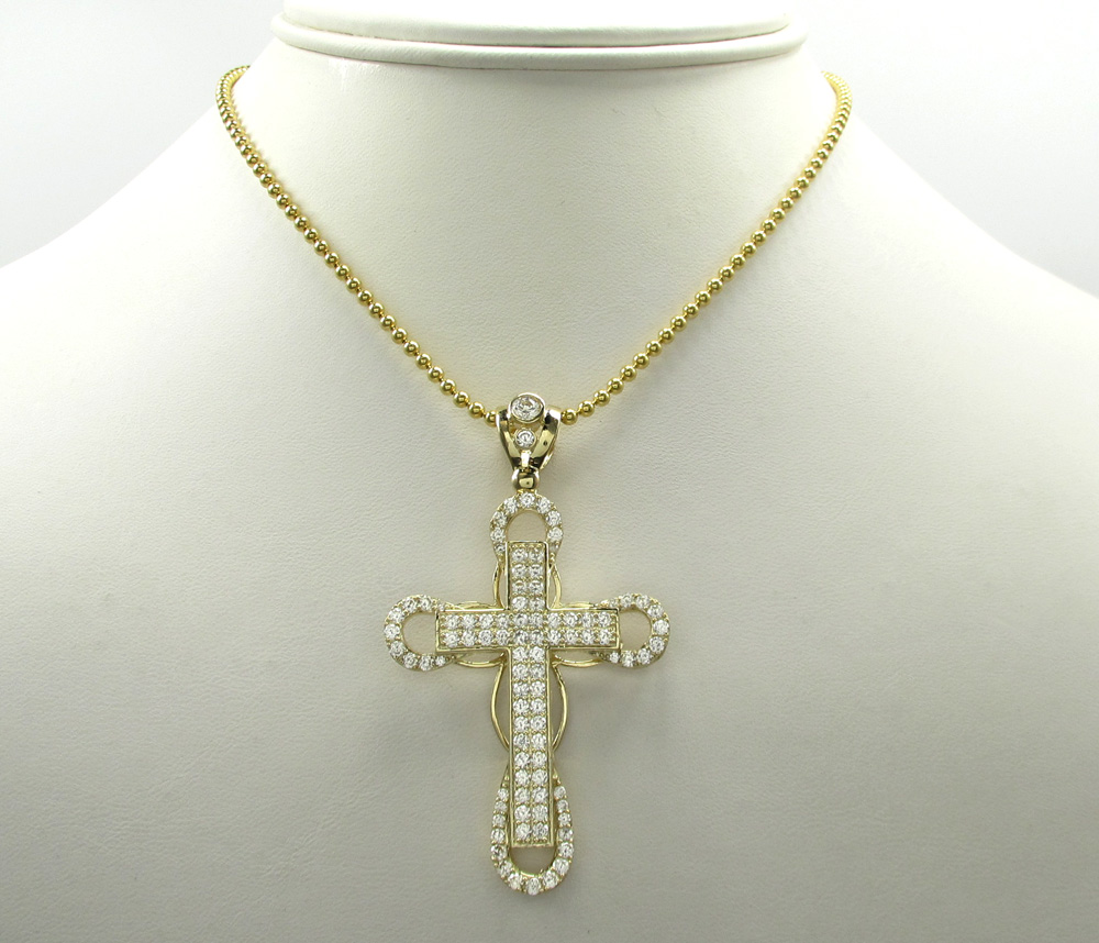 10k yellow gold medium cz 3d cross 3.00ct