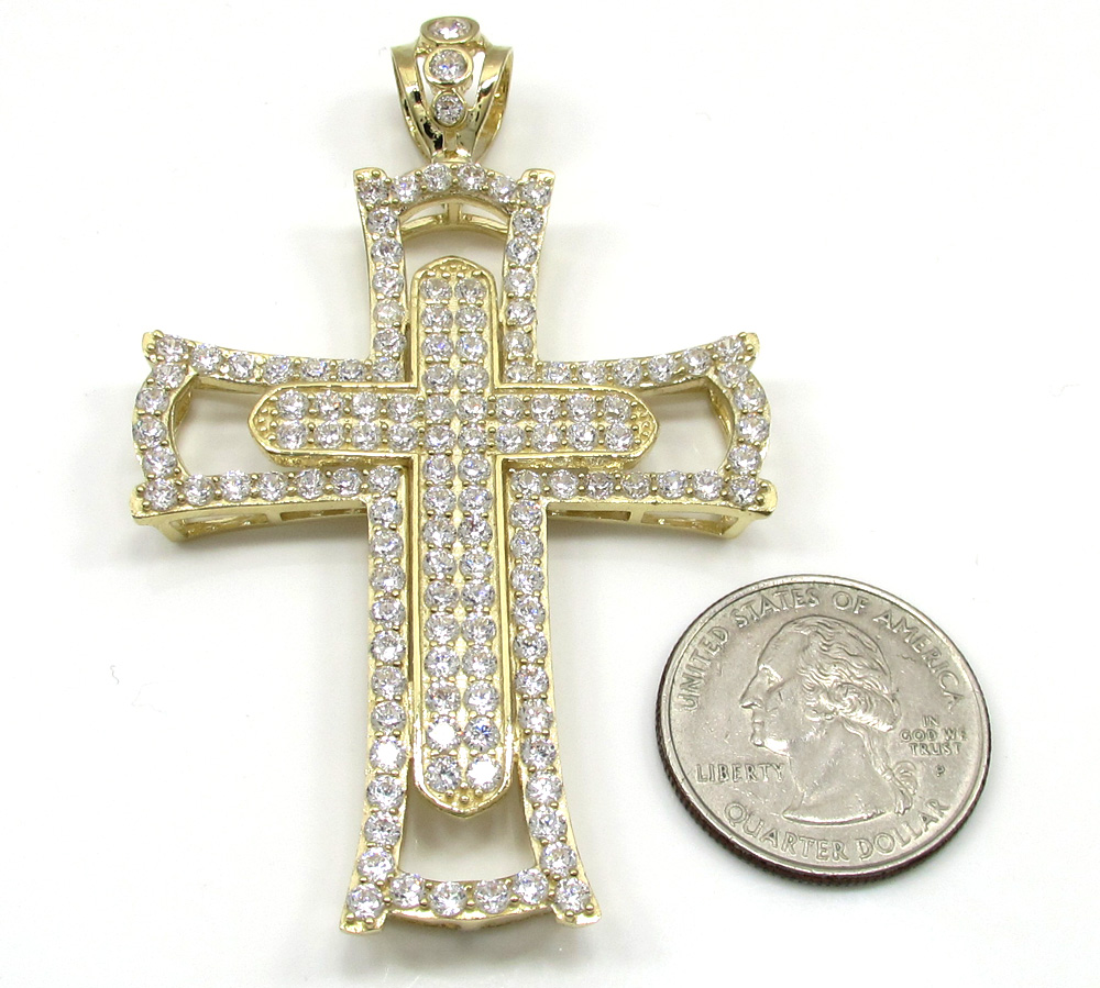 10k yellow gold large double cross 4.00ct