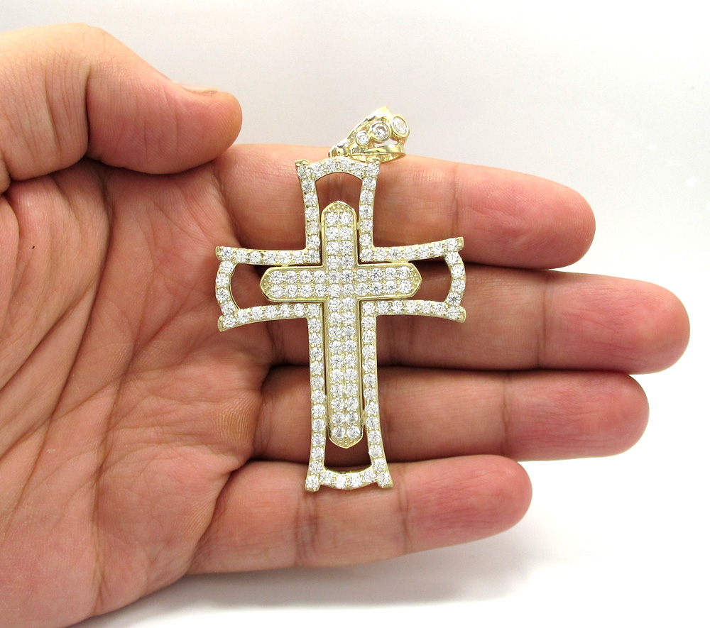 10k yellow gold large double cross 4.00ct