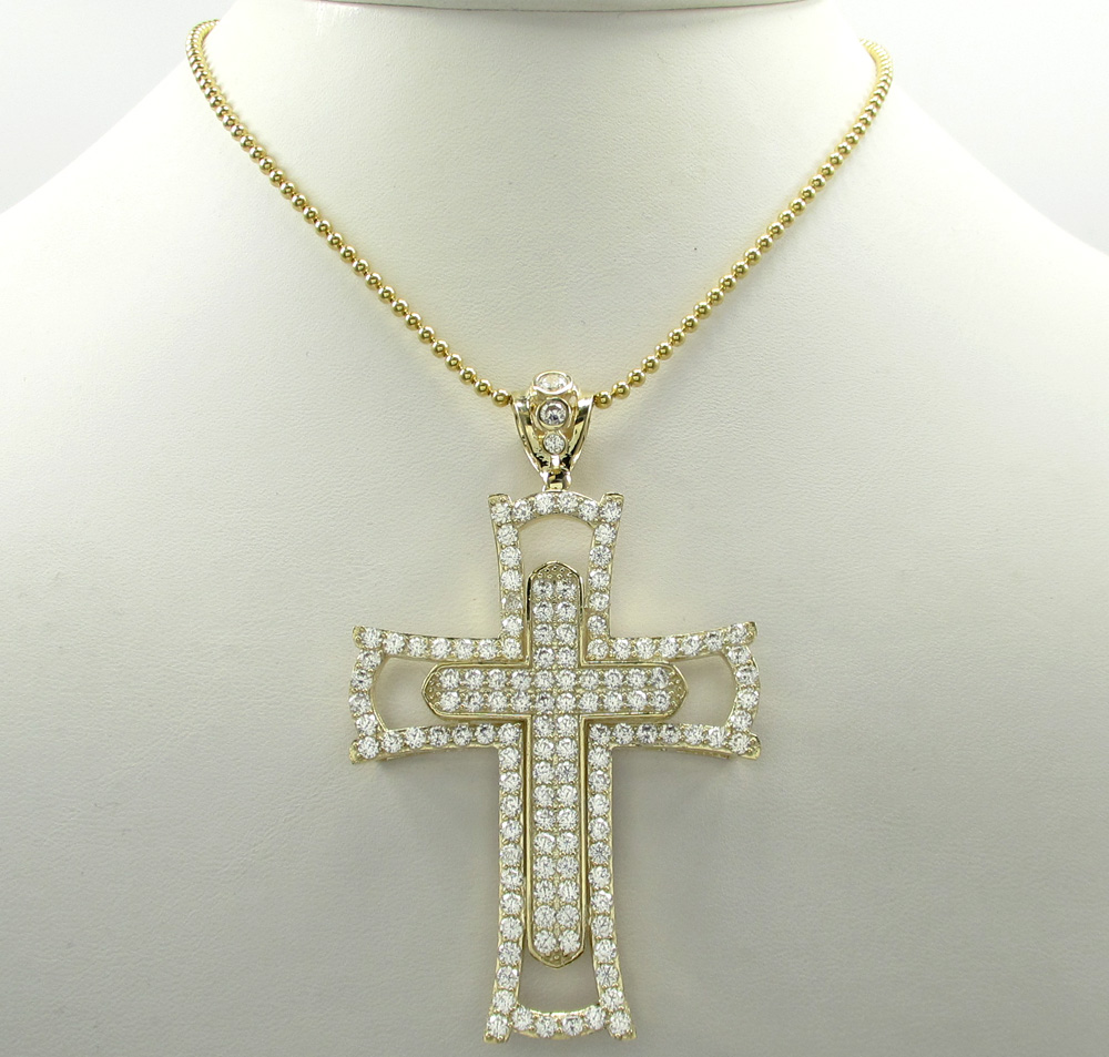 10k yellow gold large double cross 4.00ct