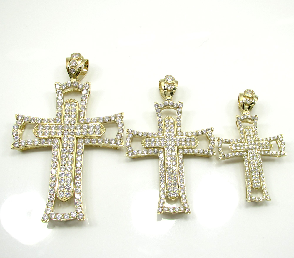 10k yellow gold large double cross 4.00ct