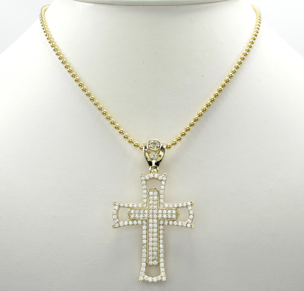 10k yellow gold small double cross 2.00ct