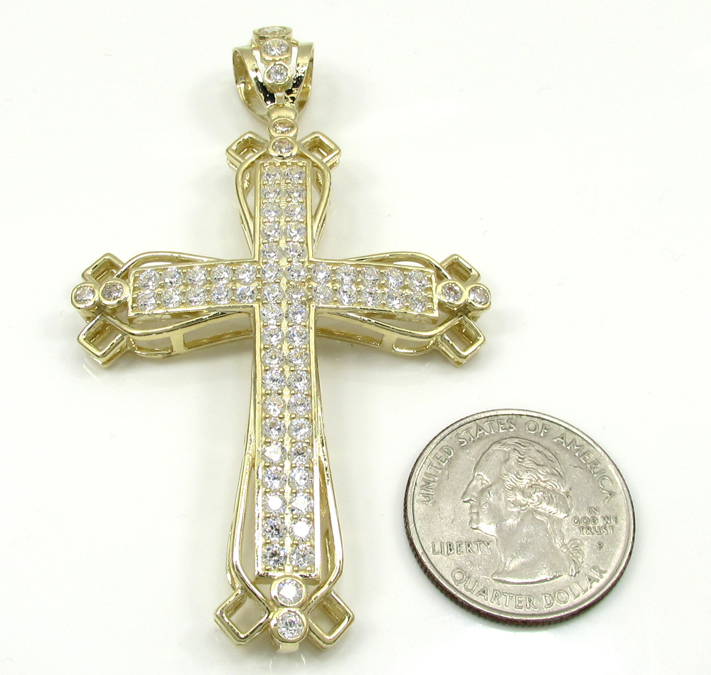 10k yellow gold large fancy cross 4.00ct