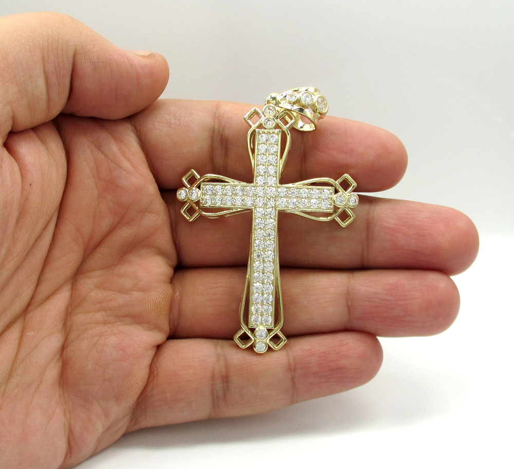 10k yellow gold large fancy cross 4.00ct