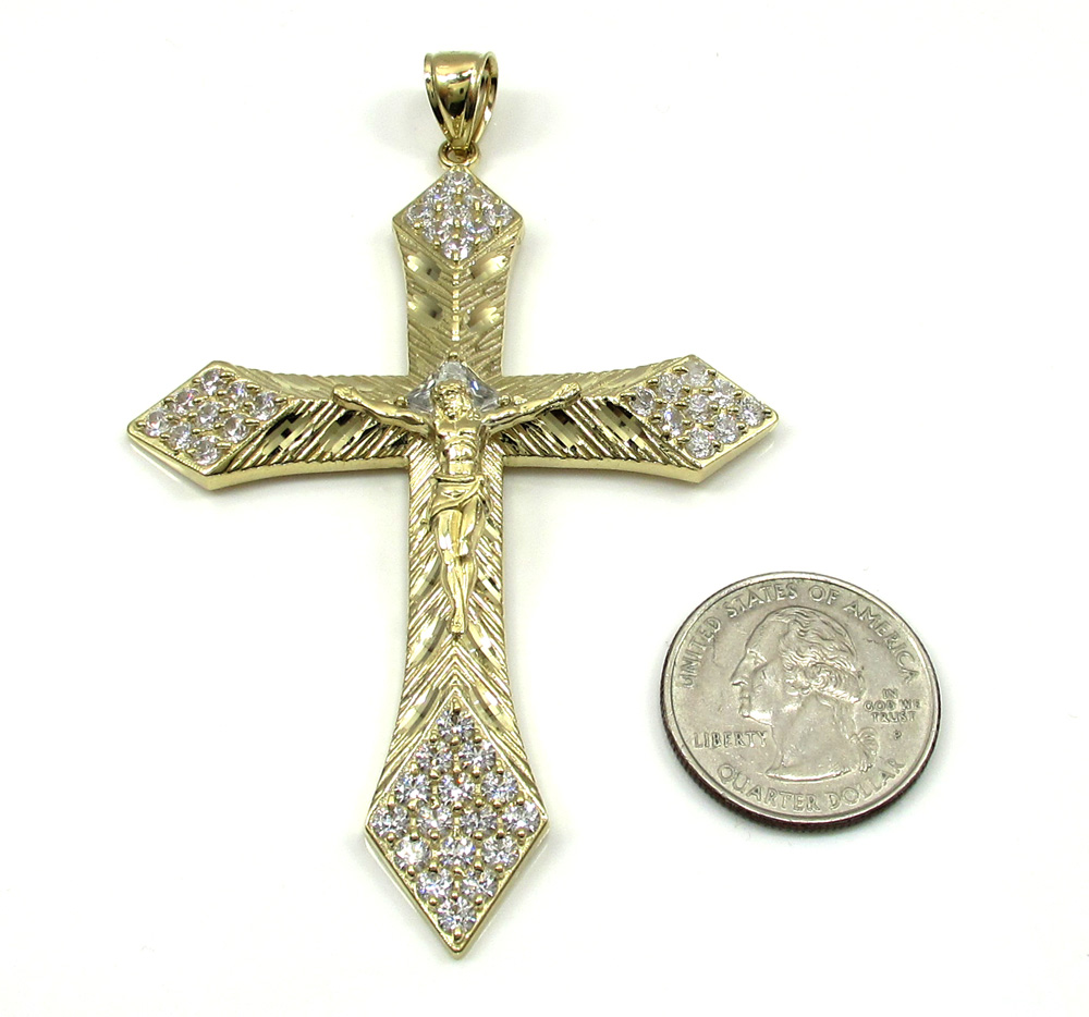 10k yellow gold large diamond cut jesus cross 2.00ct - Image 2