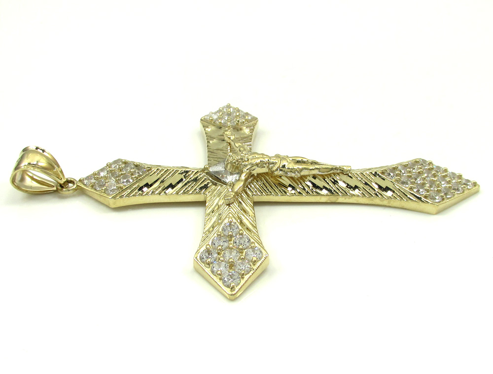 10k yellow gold large diamond cut jesus cross 2.00ct