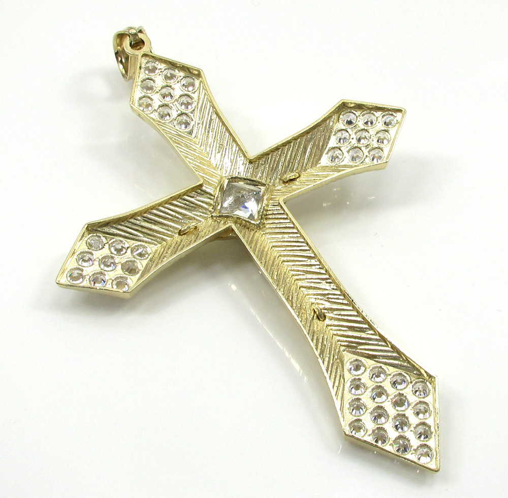 10k yellow gold large diamond cut jesus cross 2.00ct