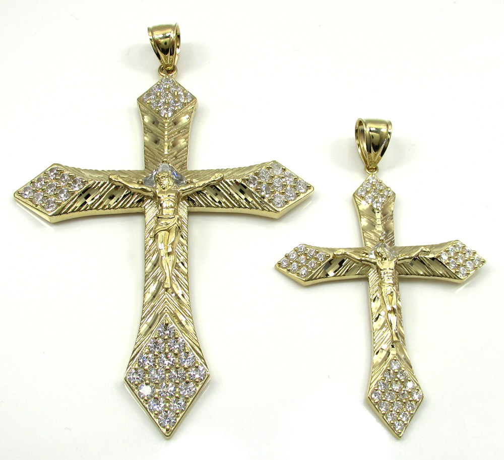 10k yellow gold large diamond cut jesus cross 2.00ct