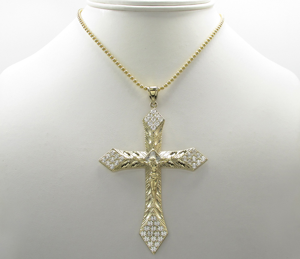 10k yellow gold large diamond cut jesus cross 2.00ct