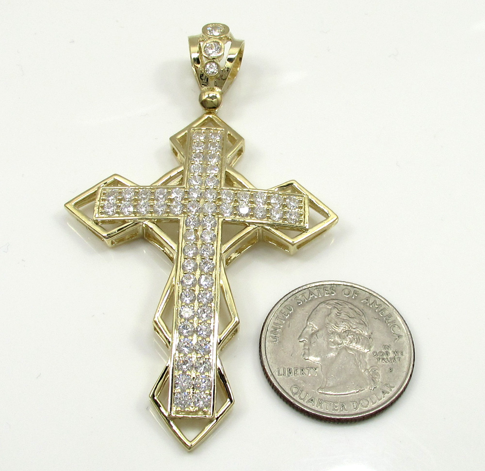 10k yellow gold large diamond 3d jesus cross 2.50ct
