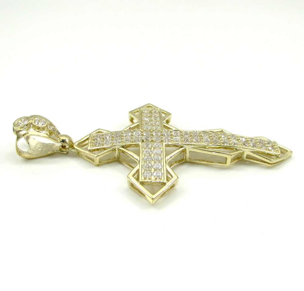 10k yellow gold large diamond 3d jesus cross 2.50ct