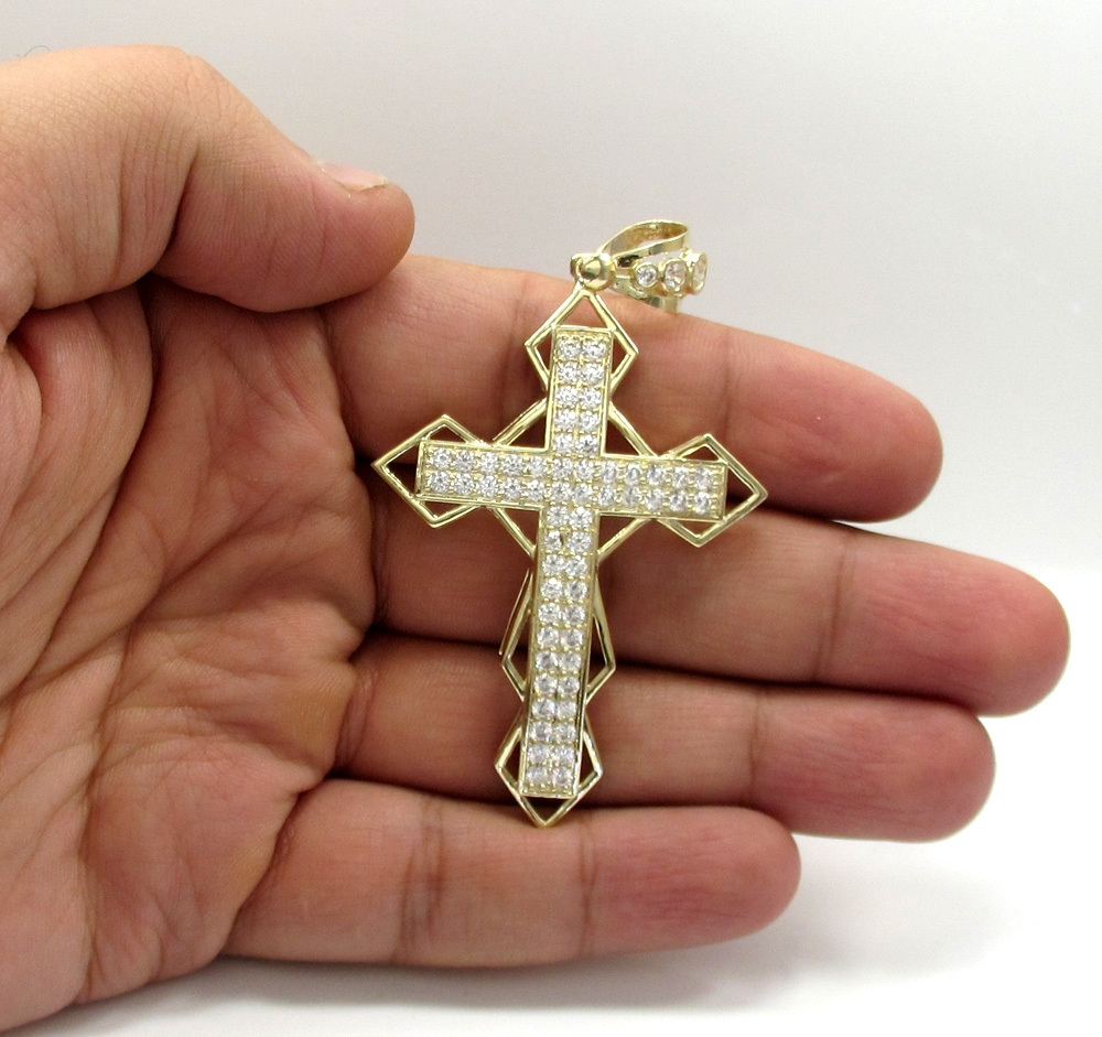 10k yellow gold large diamond 3d jesus cross 2.50ct