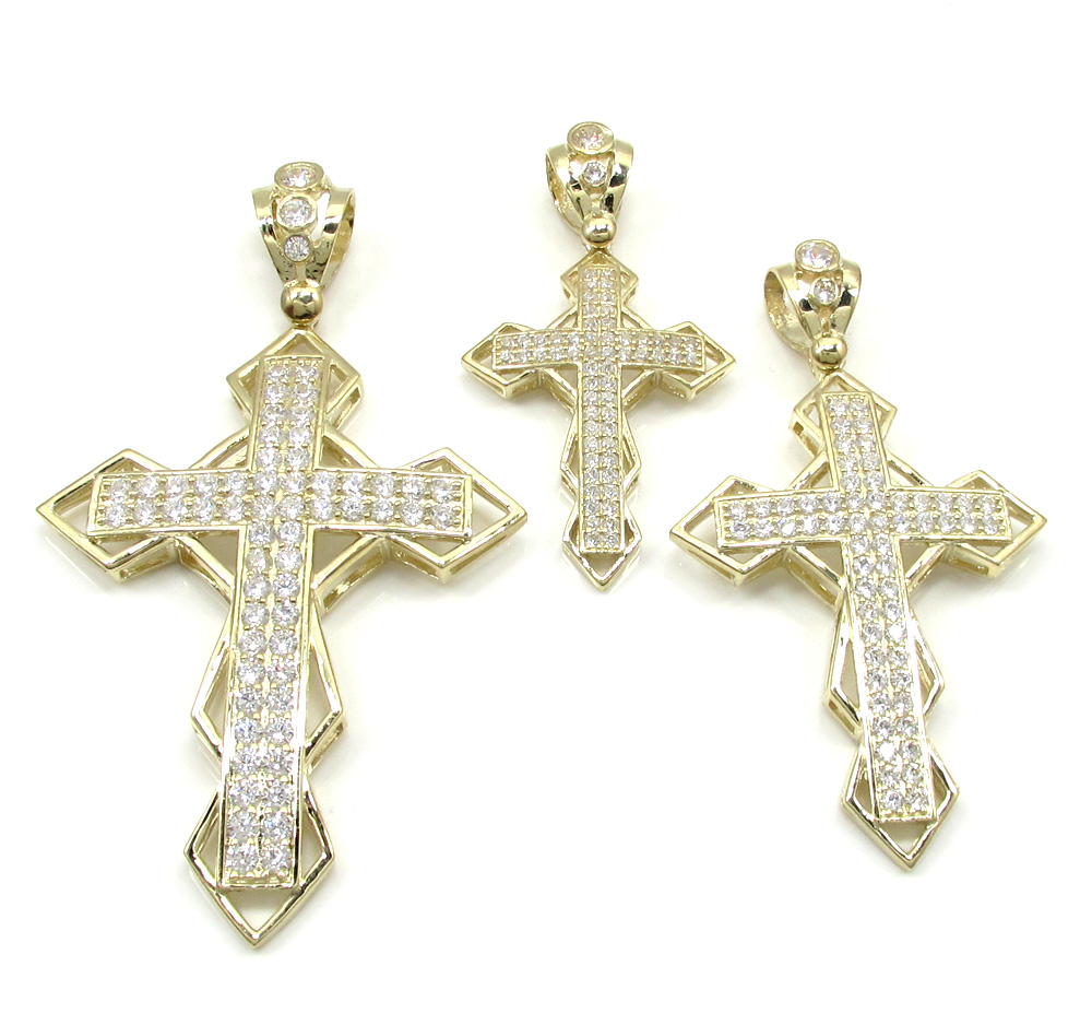 10k yellow gold large diamond 3d jesus cross 2.50ct
