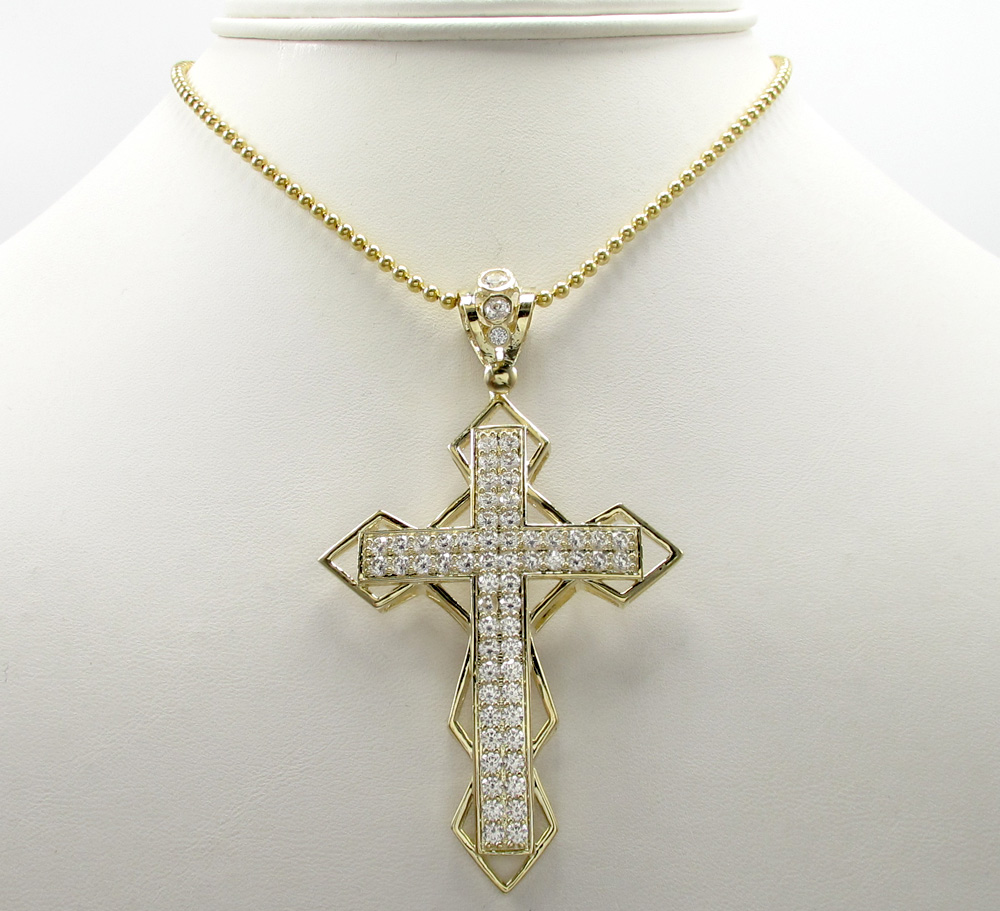 10k yellow gold large diamond 3d jesus cross 2.50ct