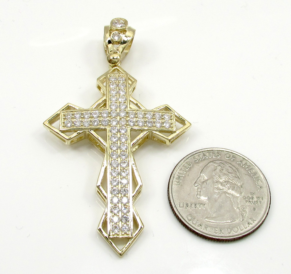 10k yellow gold medium diamond 3d jesus cross 2.00ct