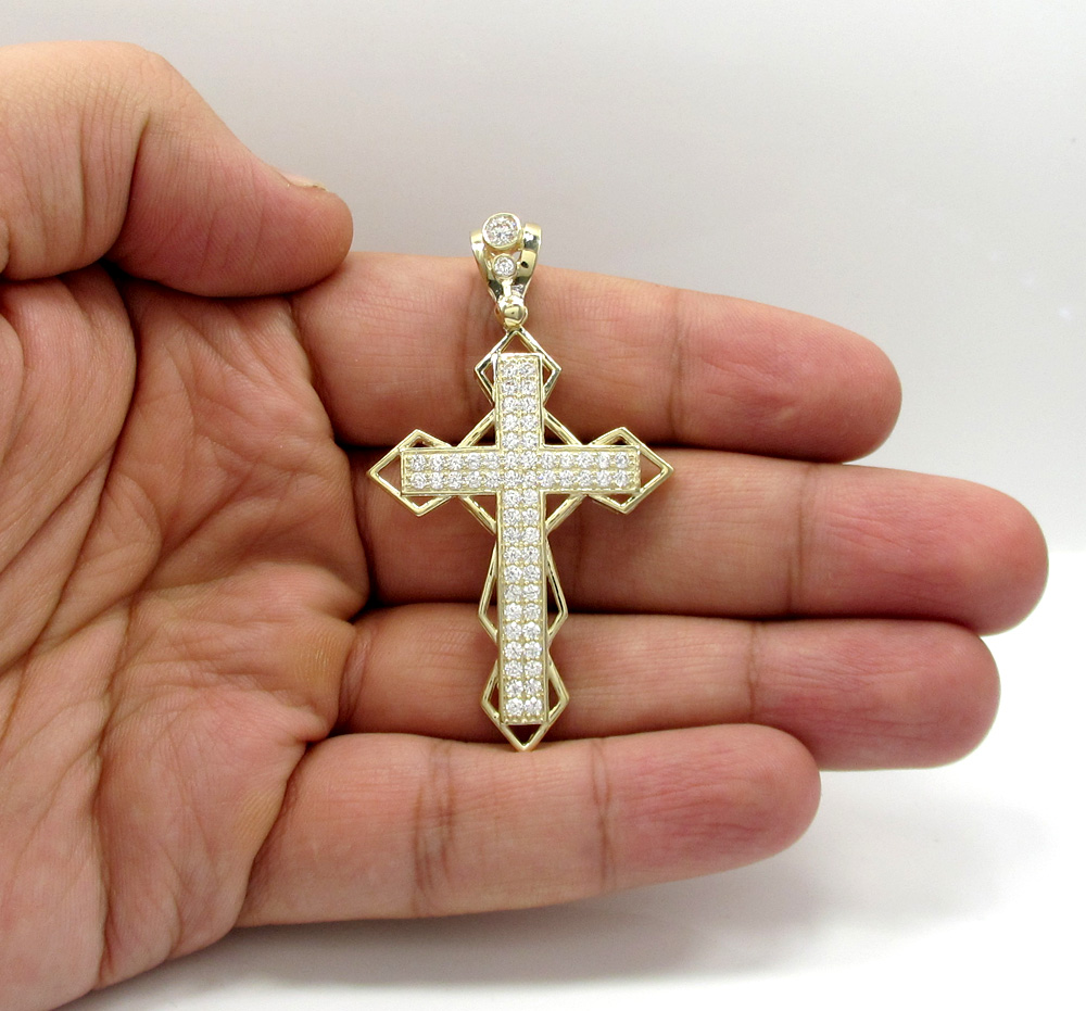 10k yellow gold medium diamond 3d jesus cross 2.00ct