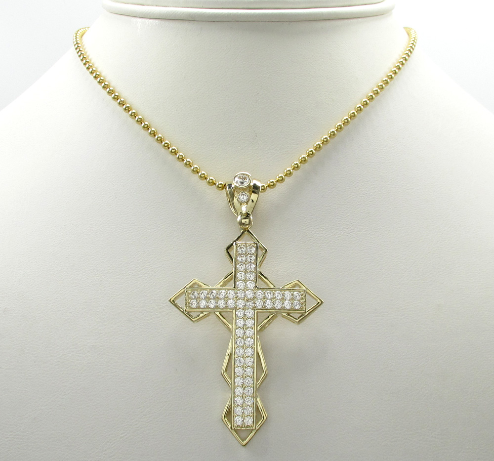 10k yellow gold medium diamond 3d jesus cross 2.00ct
