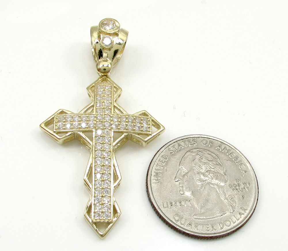 10k yellow gold small diamond 3d jesus cross 1.50ct