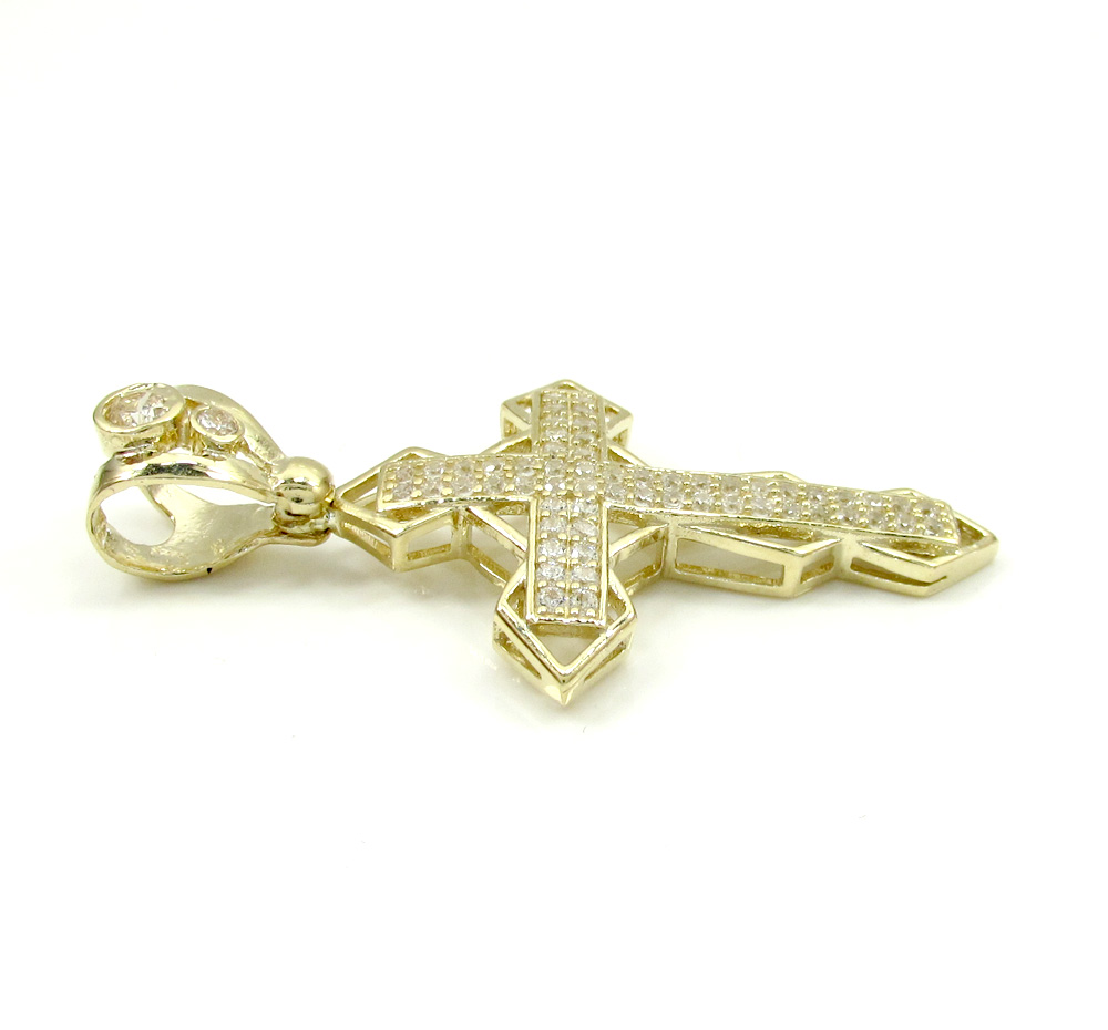 10k yellow gold small diamond 3d jesus cross 1.50ct