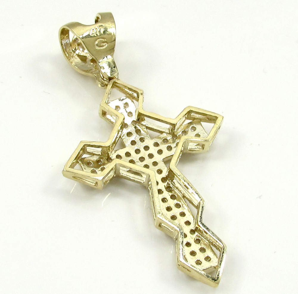 10k yellow gold small diamond 3d jesus cross 1.50ct