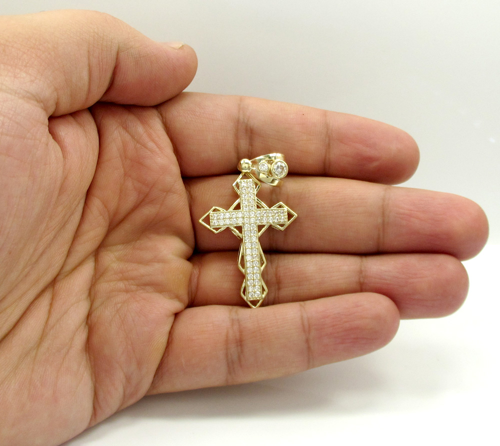 10k yellow gold small diamond 3d jesus cross 1.50ct