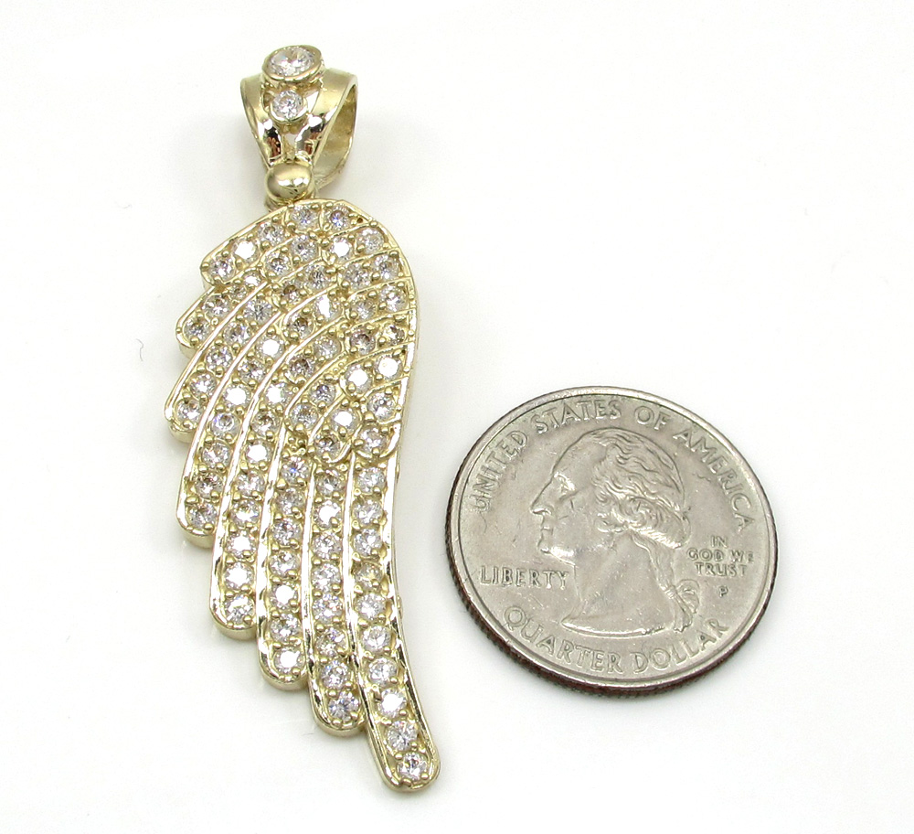 10k yellow gold medium angel wing pendant 1.00ct - Image 2