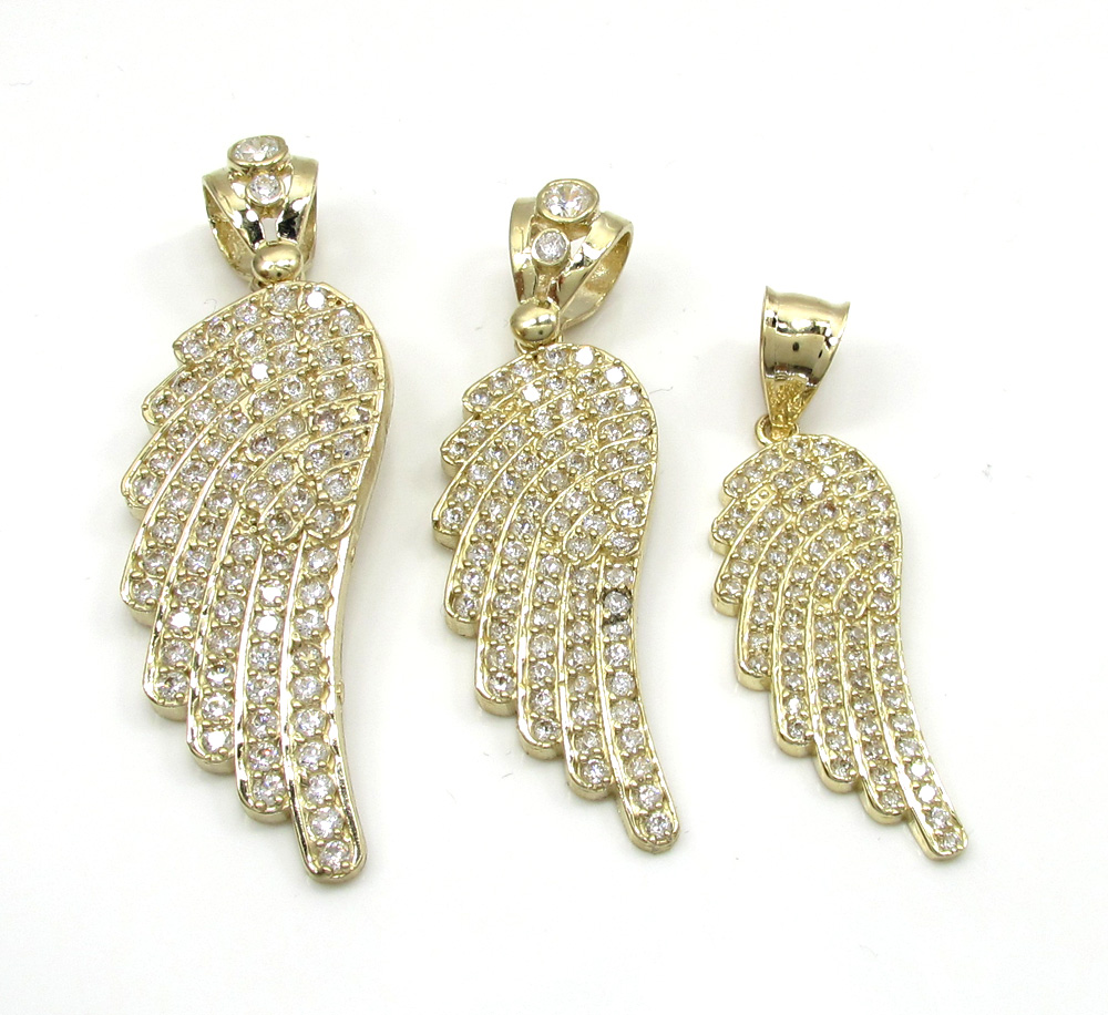 10k yellow gold medium angel wing pendant 1.00ct