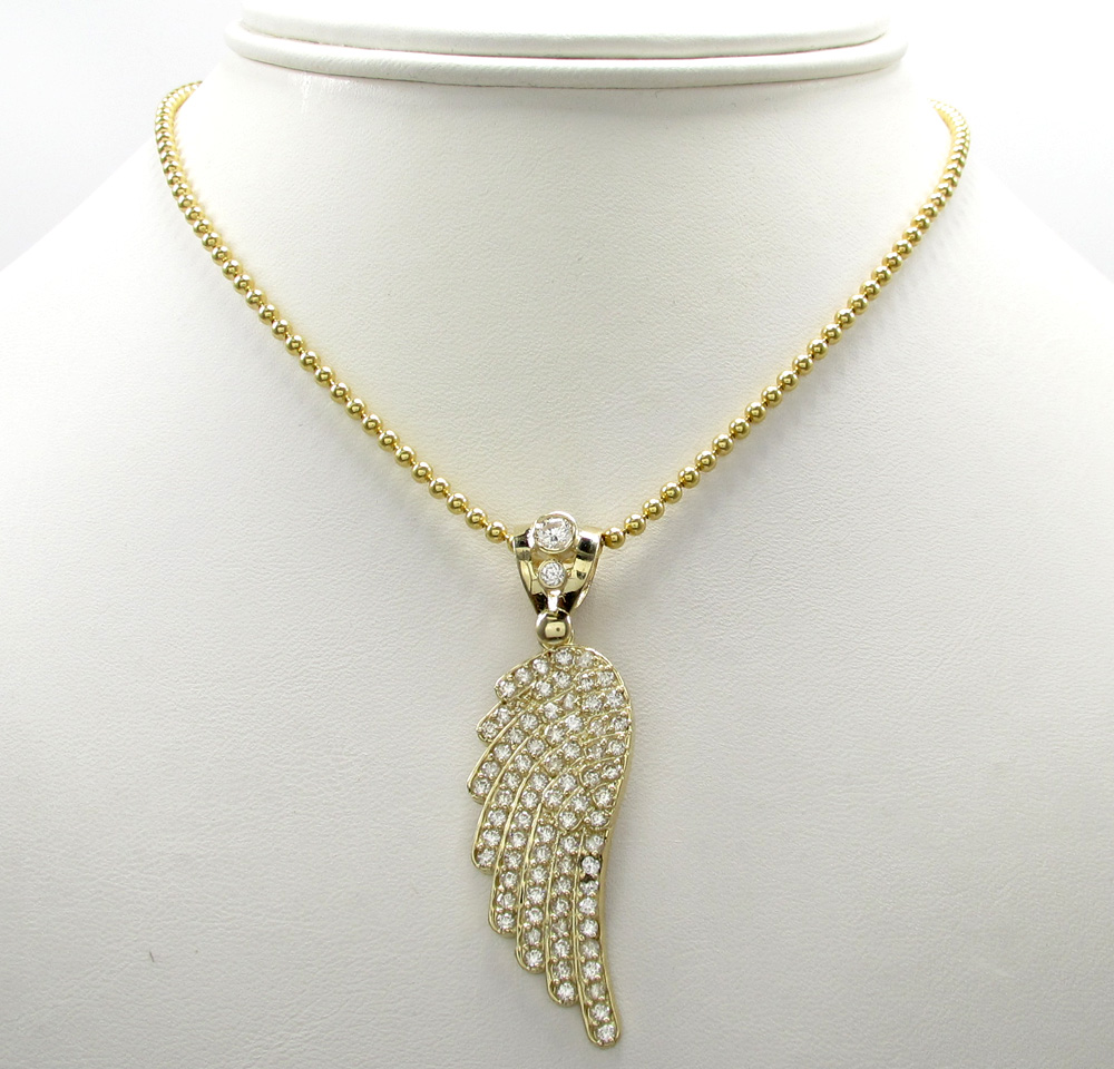 10k yellow gold medium angel wing pendant 1.00ct